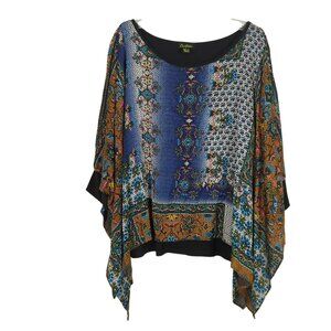 Cartise dolman sleeves poncho colorful geometric art floral Tunic top Boho Sz 12